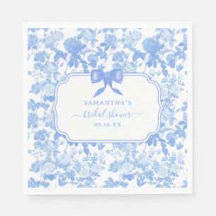 Blue White Floral Roses Chinoiserie Bridal Shower  Napkins