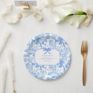 Blue White Floral Roses Chinoiserie Bridal Shower  Paper Plates