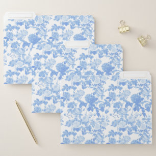 Blue White Floral Roses French Chinoiserie Pattern File Folder