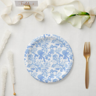 Blue White Floral Roses French Chinoiserie Pattern Paper Plates