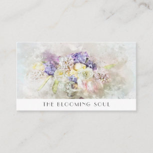 *~* Blue White Floral Roses QR LOGO AR26 Vintage Business Card