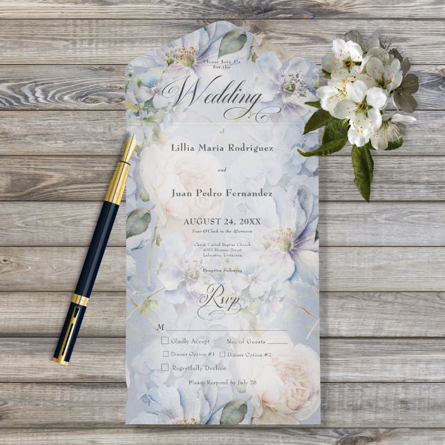 Blue & White Floral Rustic Romantic Dinner All In One Invitation (Creator Uploaded)