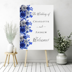 Blue white floral script welcome wedding foam board