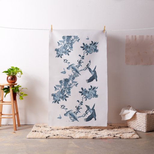 Blue White Floral Stylish Chinoiserie Fabric