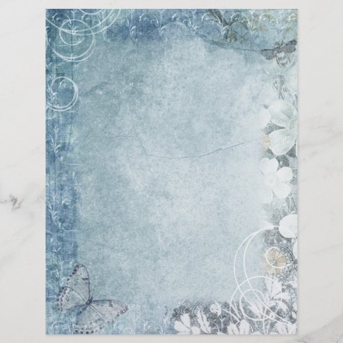 Blue  White Floral Swirl Scrapbook Paper