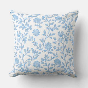 Blue & White Floral Throw Pillow