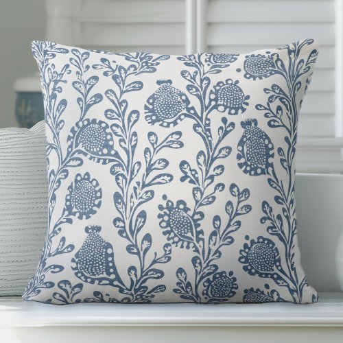 Blue  White Floral Throw Pillow