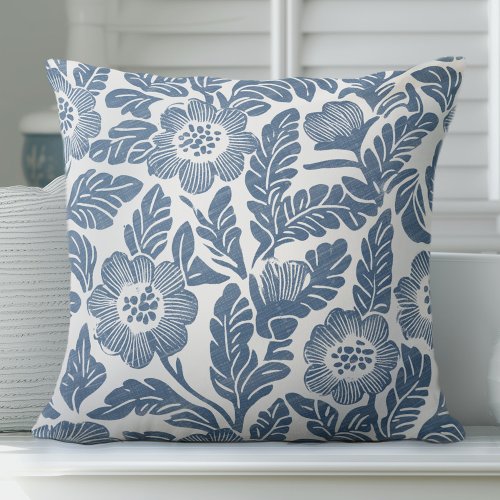 Blue  White Floral Throw Pillow