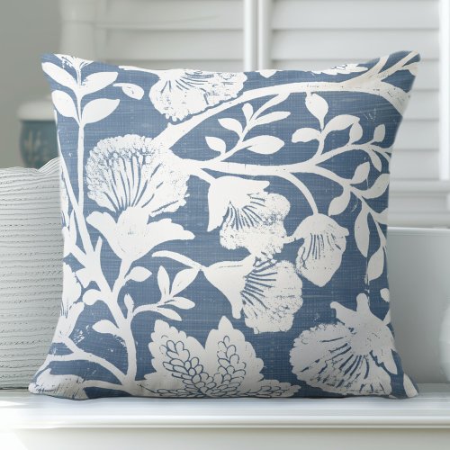 Blue  White Floral Throw Pillow