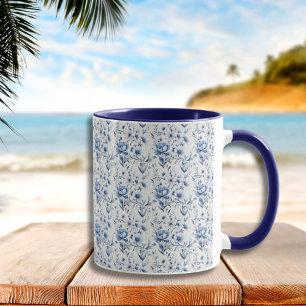 Blue White Floral Toile Chinoiserie Watercolor Mug