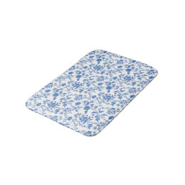 Blue White Floral Toile Pattern Bath Mat
