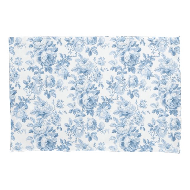 Blue & White Floral Toile Pillow Case (Front)
