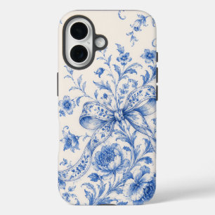 Blue White Floral Toile Ribbon Phone Case