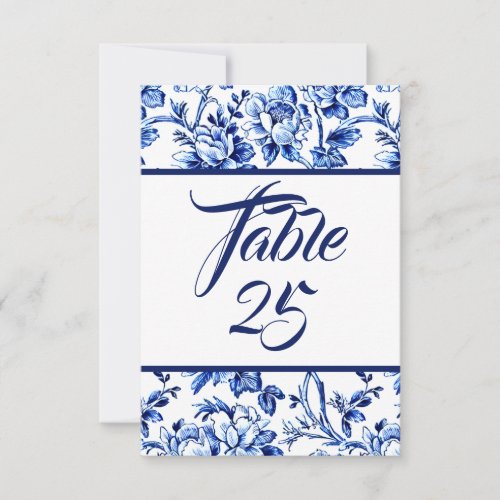 Blue  White Floral Toile Table Number Card