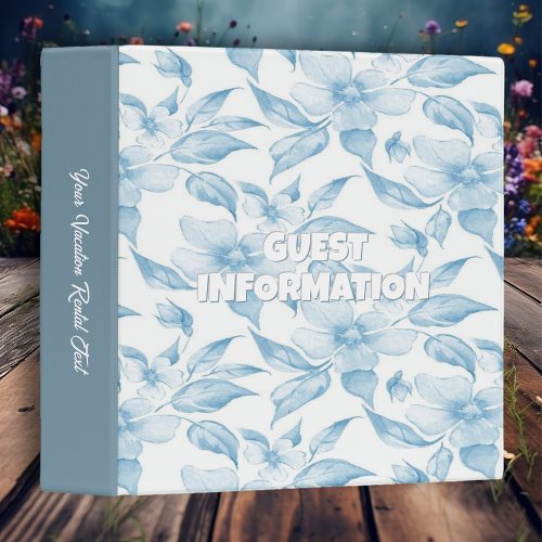 Blue White Floral Vacation Home Rental 3 Ring Binder