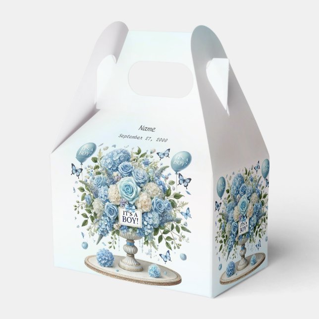 Blue White Floral Vase Favor Box (Front Side)
