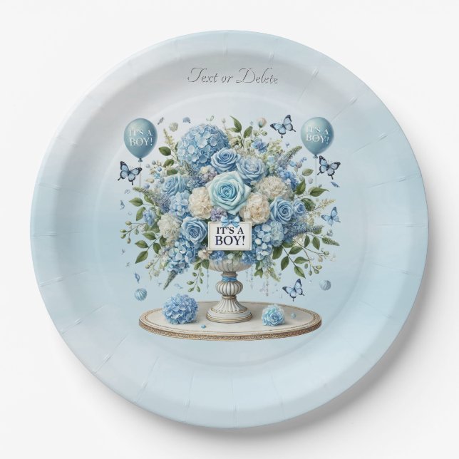 Blue White Floral Vase Paper Plate (Front)