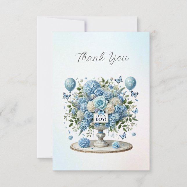 Blue White Floral Vase Thank You Card (Front)