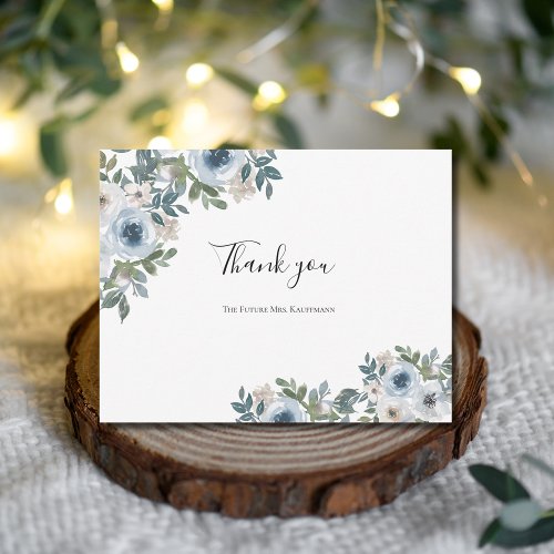 Blue White Floral Watercolor Bridal Shower Thank You Card