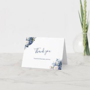 Blue White Floral Wedding Bridal Shower Thank You Card
