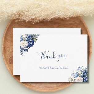 Blue White Floral Wedding Bridal Shower Thank You Card