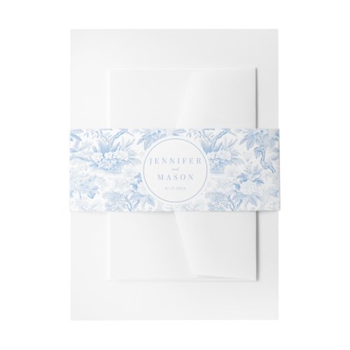 Blue white floral wedding invitation belly band