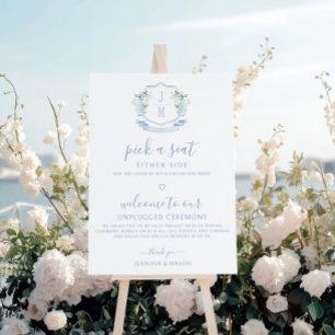 Blue White Floral Wedding Pick a Seat Seating Sign