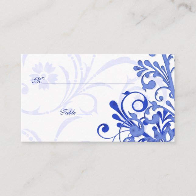 Blue & White Floral Wedding Place or Escort Cards (Front)