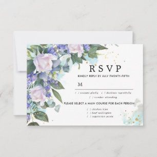 Blue White Floral Wedding RSVP Card, Meal Options Card