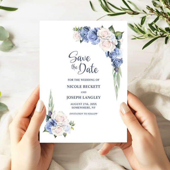 Blue White Floral Wedding Save the Date  (Creator Uploaded)