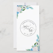 Blue, White Floral Wedding Save The Date Bookmark (Back)