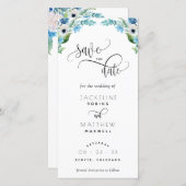 Blue, White Floral Wedding Save The Date Bookmark (Front/Back)
