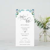 Blue, White Floral Wedding Save The Date Bookmark (Standing Front)