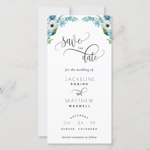 Blue White Floral Wedding Save The Date Bookmark