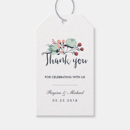 Blue White Floral Wedding Thank You Gift Tag