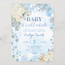 Blue & White Floral Winter Baby Shower Snowflake  Invitation