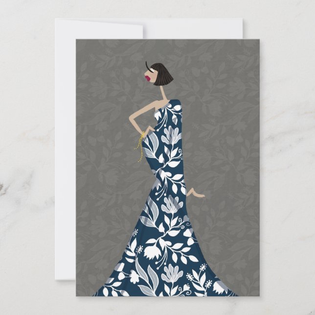 Blue & White Florals Fashion Illustration Art Card (Front)