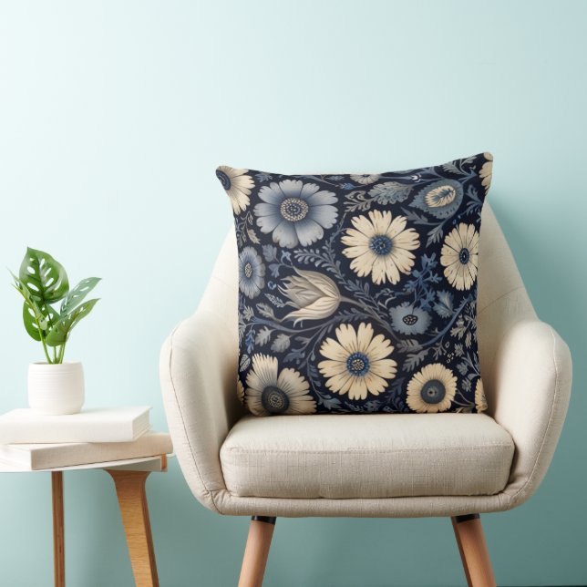 Blue & White Florals | Watercolor Elegance Throw Pillow (Chair)