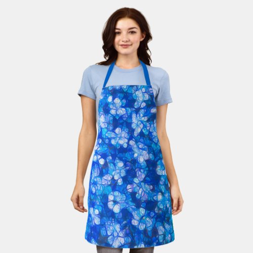 Blue White Flower Abstract Watercolor Pattern Apron