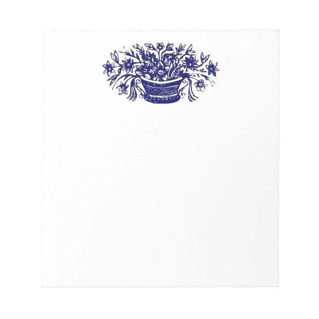 Blue White Flower Basket Notepad (Front)