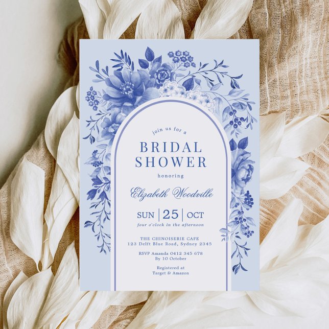 Blue White Flower Chinoiserie Arch Bridal Shower Invitation (Creator Uploaded)