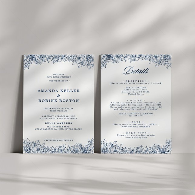 Blue White Flower Elegant  Wedding All in one  Invitation (Creator Uploaded)