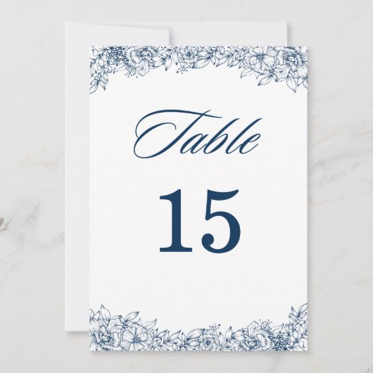 Blue White Flower Elegant Wedding Table Numbers (Front)