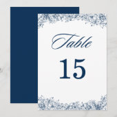 Blue White Flower Elegant Wedding Table Numbers (Front/Back)