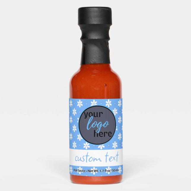 BLUE WHITE FLOWER FLORAL PATTERN BUSINESS OWN LOGO HOT SAUCES (Front)