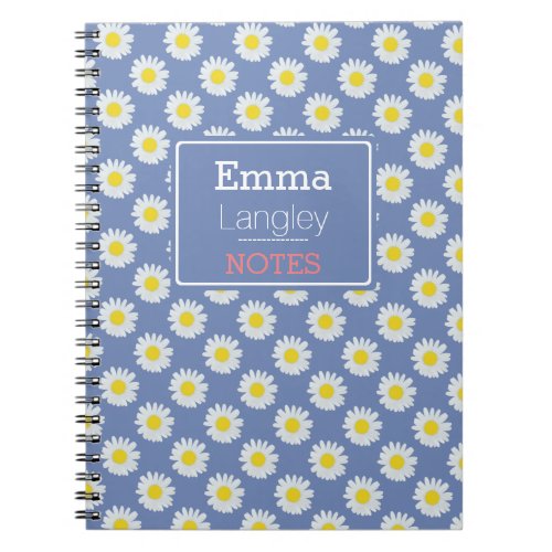 Blue White Flower Floral Pattern Daisy Notebook