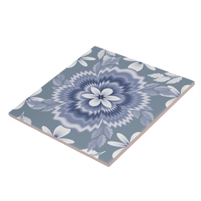  Blue White Flower Fractal Art Floral Pattern Ceramic Tile (Side)