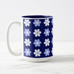 Blue & White Flower Pattern on Navy Blue Two-Tone Coffee Mug