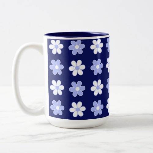 Blue  White Flower Pattern on Navy Blue Two_Tone Coffee Mug