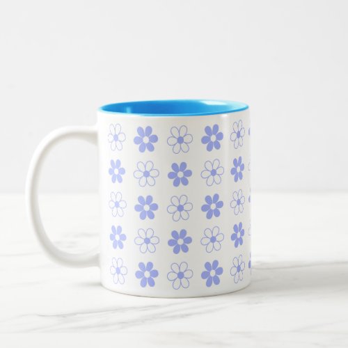 Blue  White Flower Pattern on White Two_Tone Coff Two_Tone Coffee Mug